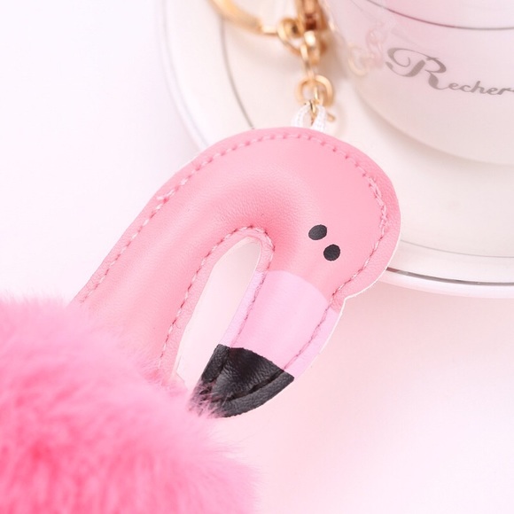 🆕Black Flamingo Pom Puff Gold Keychain Bag Charm! - Picture 4 of 8